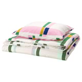 SYRABLADMAL Funda plumón con funda almohada, multicolor/a cuadros, 150x200/50x60 cm