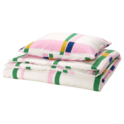 SYRABLADMAL Funda plumón con funda almohada, multicolor/a cuadros, 150x200/50x60 cm