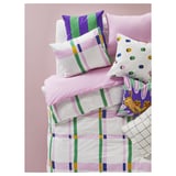 SYRABLADMAL Funda plumón con funda almohada, multicolor/a cuadros, 150x200/50x60 cm