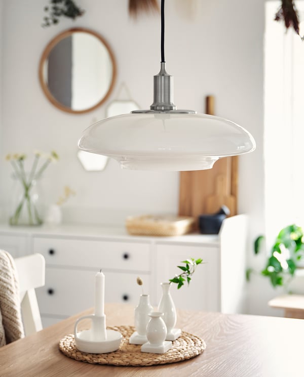TÄLLBYN Lámpara de techo, niquelado/blanco vidrio, 40 cm