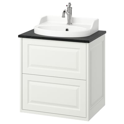TÄNNFORSEN / RUTSJÖN Mueble con cajones lavamanos/grifo, blanco/negro efecto mármol, 62x49x76 cm