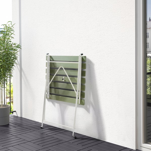 TÄRNÖ Mesa para terraza, blanco/verde, 55x54 cm