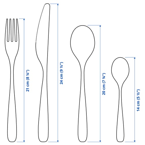 TILLAGD Set cubiertos, 24 piezas, negro