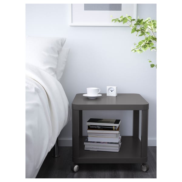 TINGBY Mesa lateral con ruedas, gris, 50x50 cm