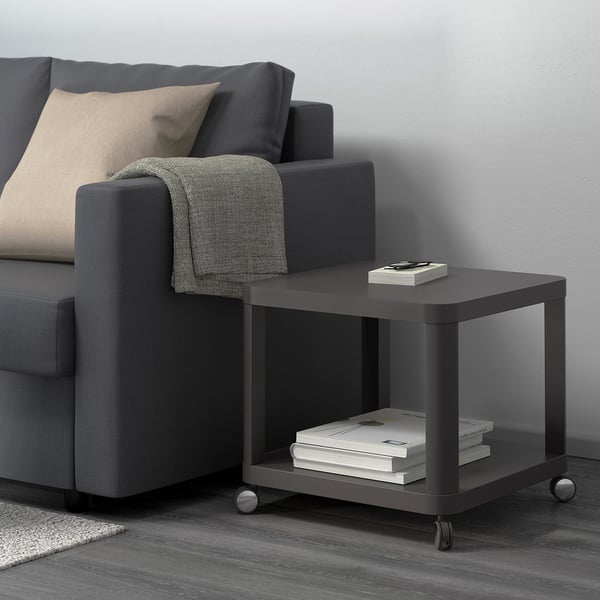 TINGBY Mesa lateral con ruedas, gris, 50x50 cm