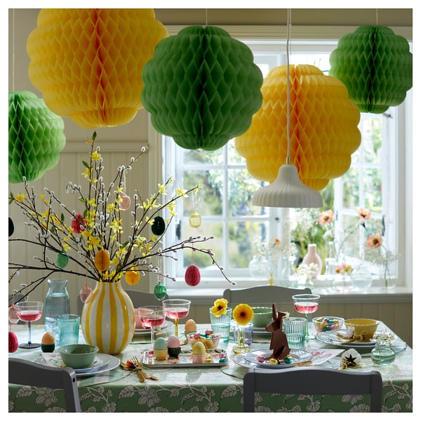 TJÄRLEK Adorno colgante, set de 2, verde/amarillo