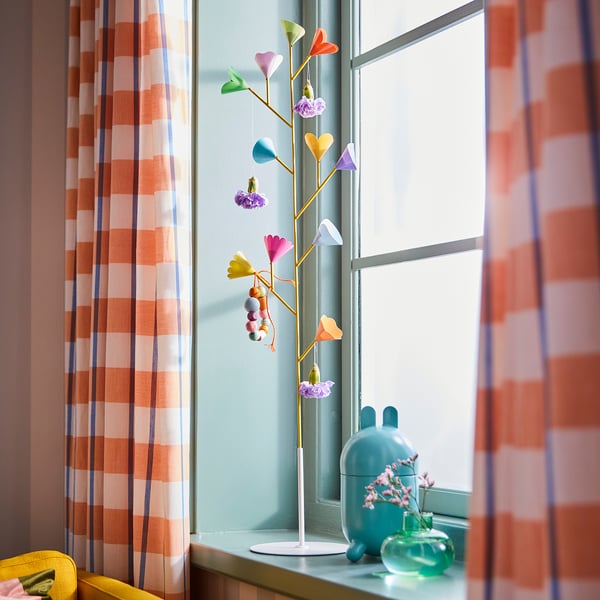 TJÄRLEK Decoración, rama/amarillo, 81 cm