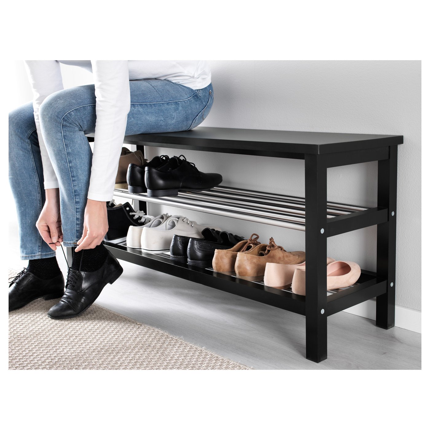 TJUSIG Banca con zapatero, negro, 108x34x50 cm - IKEA Chile