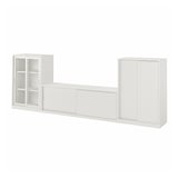 TONSTAD Mueble TV/almacenaje&puertas corr, color hueso/vidrio incoloro, 339x37x116 cm