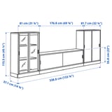 TONSTAD Mueble TV/almacenaje&puertas corr, color hueso/vidrio incoloro, 339x37x116 cm