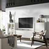 TONSTAD Mueble TV/almacenaje&puertas corr, color hueso/vidrio incoloro, 339x37x116 cm
