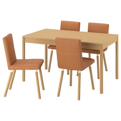 TONSTAD / TONSTAD Juego de comedor con 4 sillas, chapa roble/Bomstad café dorado efecto roble, 140/196x85 cm