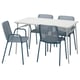 TORPARÖ Juego de terraza 4 sillas, blanco/azul costeño claro, 130 cm