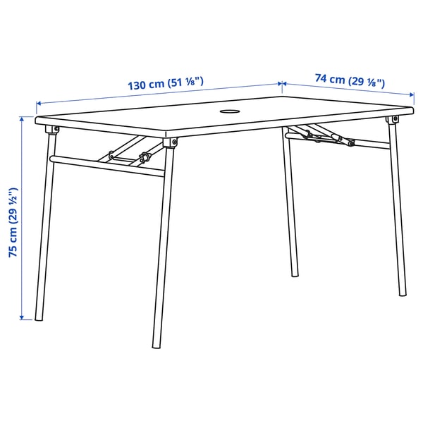 TORPARÖ Juego de terraza plegable 4 sillas, blanco/blanco/gris, 130 cm
