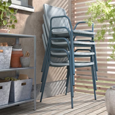 TORPARÖ Silla con apoyabrazos para terraza, azul costeño claro