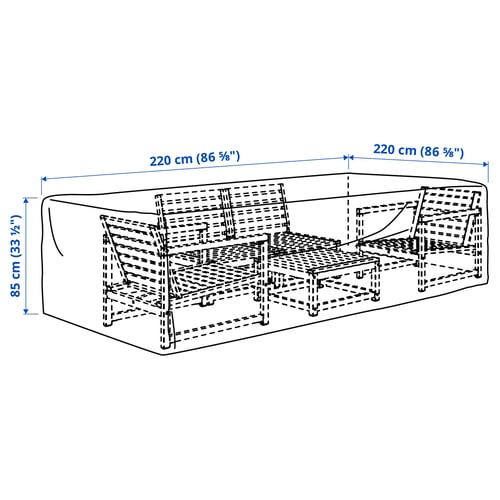 TOSTERÖ Funda para muebles de terraza, sofá/negro, 220x220 cm