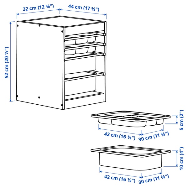 TROFAST Combi alm caja/bandejas, pino tte claro rojo/blanco, 32x44x52 cm