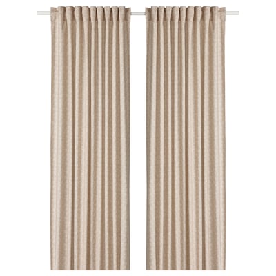 TRYSTÄVMAL Cortina, 1 par, beige/blanco/flores con cinta de fruncir, 145x250 cm