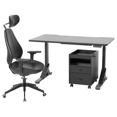 UPPSPEL / GRUPPSPEL Juego de escritorio con cajonera, negro/Grann negro, 140x80 cm