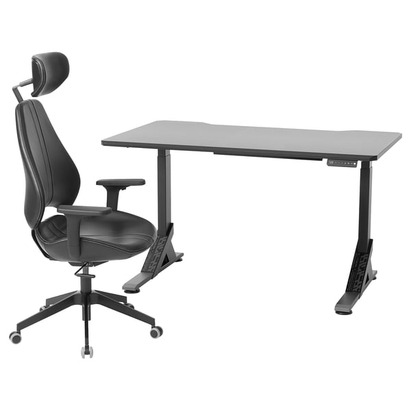 UPPSPEL / GRUPPSPEL Juego de escritorio gamer, negro/Grann negro, 140x80 cm
