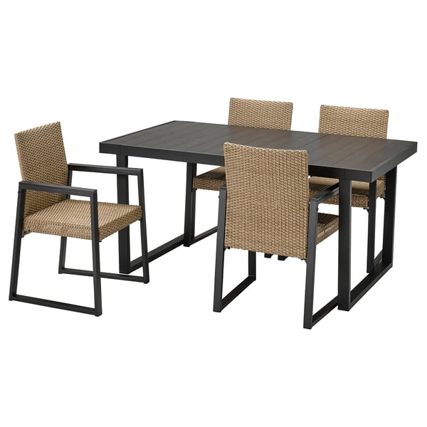 VÄRMANSÖ Juego de terraza 4 sillas, Gris oscuro/café, 161 cm