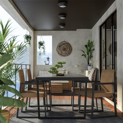 VÄRMANSÖ Juego de terraza 4 sillas, Gris oscuro/café, 161 cm