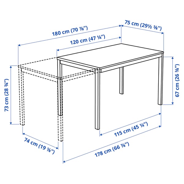 VANGSTA / ADDE Juego de comedor 6 sillas, blanco/blanco, 120/180 cm
