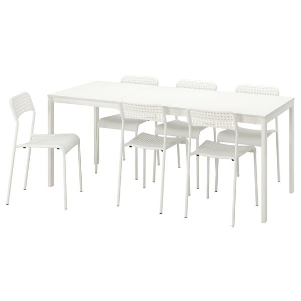 VANGSTA / ADDE Juego de comedor 6 sillas, blanco/blanco, 120/180 cm