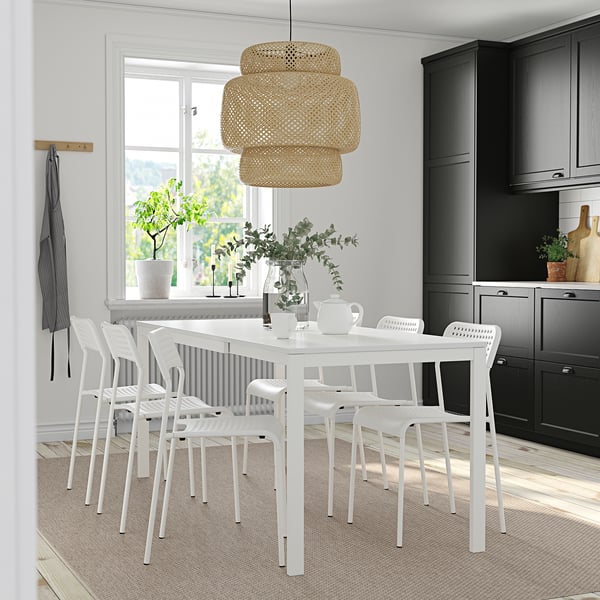 VANGSTA / ADDE Juego de comedor 6 sillas, blanco/blanco, 120/180 cm