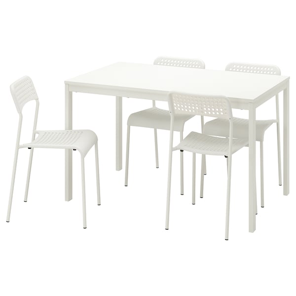 VANGSTA / ADDE Juego de comedor con 4 sillas, blanco/blanco, 120/180 cm