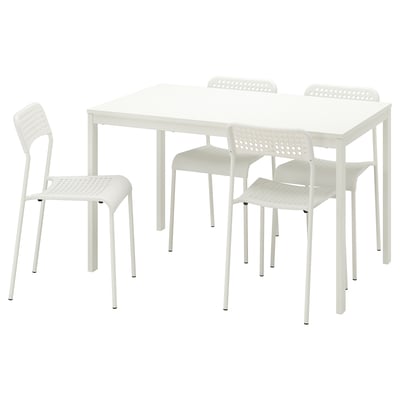 VANGSTA / ADDE Juego de comedor con 4 sillas, blanco/blanco, 120/180 cm