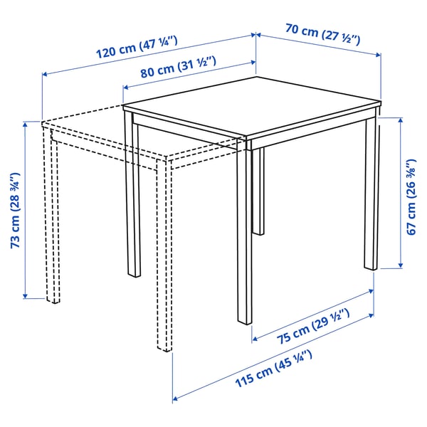 VANGSTA / KÄTTIL Juego de comedor 2 sillas, blanco/Knisa gris claro, 80/120 cm