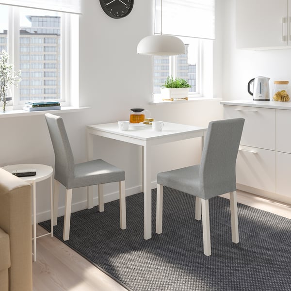 VANGSTA / KÄTTIL Juego de comedor 2 sillas, blanco/Knisa gris claro, 80/120 cm
