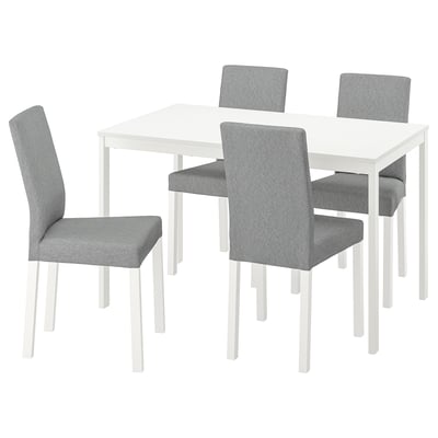 VANGSTA / KÄTTIL Juego de comedor con 4 sillas, blanco/Knisa gris claro, 120/180 cm