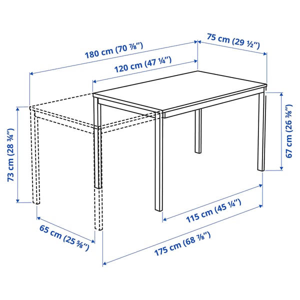 VANGSTA Mesa extensible, blanco, 120/180x75 cm