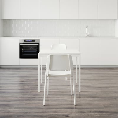 VANGSTA / TEODORES Juego de comedor 2 sillas, blanco/blanco, 80/120 cm