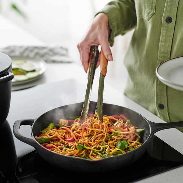 VARDAGEN Pinzas de cocina, acero inoxidable/haya, 30 cm