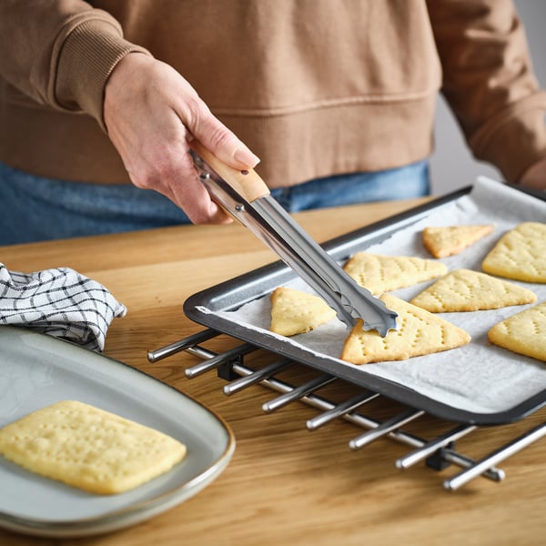 VARDAGEN Pinzas de cocina, acero inoxidable/haya, 30 cm