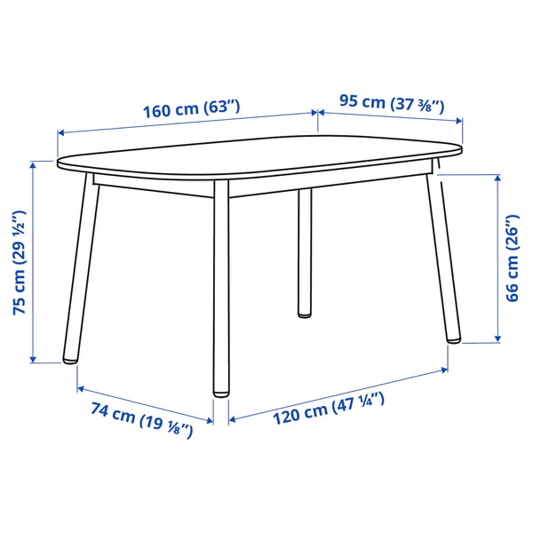 VEDBO Mesa de comedor, blanco, 160x95 cm