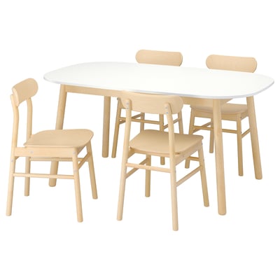 VEDBO / RÖNNINGE Juego de comedor con 4 sillas, blanco/abedul, 160x95 cm