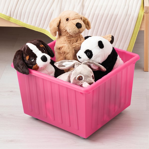 VESSLA Caja de almacenaje con ruedas, Rosado claro, 39x39 cm