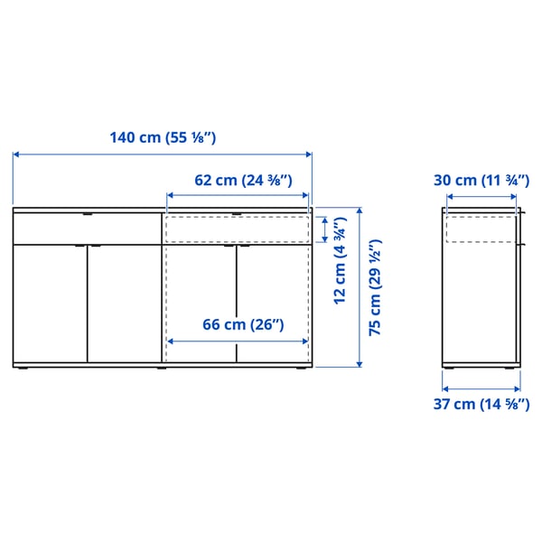 VIHALS Buffet, blanco, 140x37x75 cm