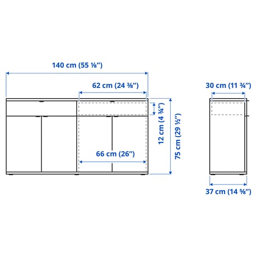 VIHALS Buffet, blanco, 140x37x75 cm