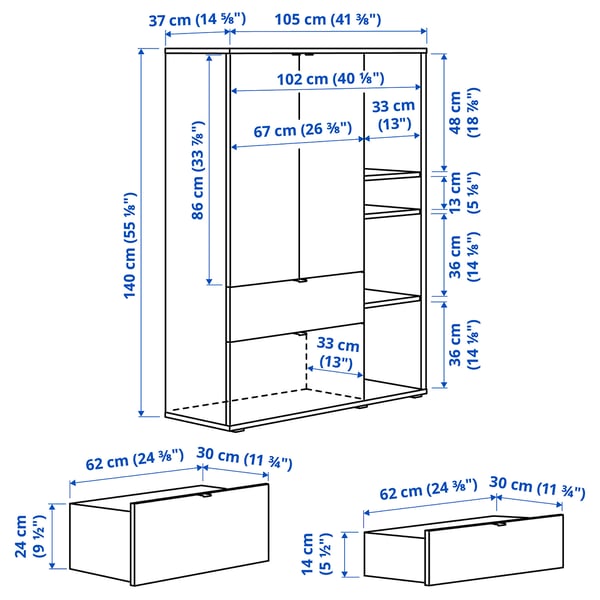 VIHALS Mueble de almacenaje, blanco, 105x37x140 cm