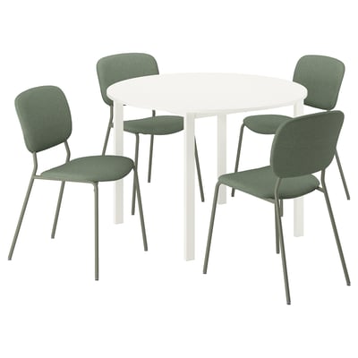 VIHALS / VIHALS Juego de comedor con 4 sillas, blanco blanco/verde, 107 cm
