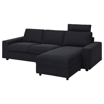 VIMLE Funda sofá 3 cuerpos chaiselongue, con apoyacabezas con apoyabrazos anchos/Saxemara petróleo