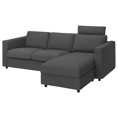 VIMLE Funda sofá 3 cuerpos chaiselongue, con apoyacabezas/Hallarp gris