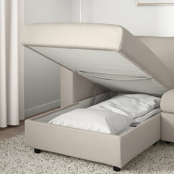 VIMLE Sofá cama 3+chaiselongue, con apoyabrazos anchos/Gunnared beige