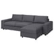 VIMLE Sofá cama 3+chaiselongue, con apoyabrazos anchos Gunnared/gris