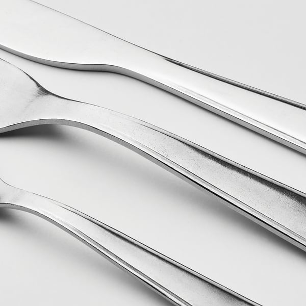 VIMPELFISK Set de cubiertos, 24 piezas+soporte, acero inoxidable bambú/color hueso